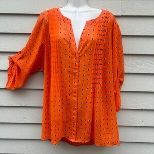 Orange print V-Neck blouse, Size XL